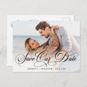 シンプルにエレガントな結婚式の日付写真を保存 ポストカード (正面/裏面)