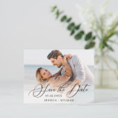 シンプルにエレガントな結婚式の日付写真を保存 ポストカード (スタンド正面)