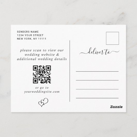 シンプルにエレガントな結婚式の日付写真を保存 ポストカード (裏面)