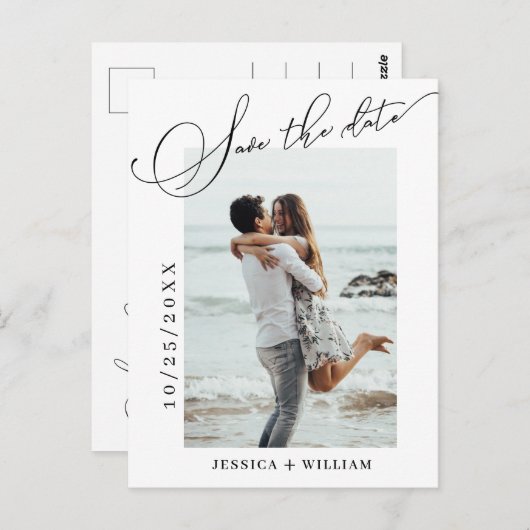 シンプルにエレガントな結婚式の日付写真を保存 ポストカード (正面/裏面)