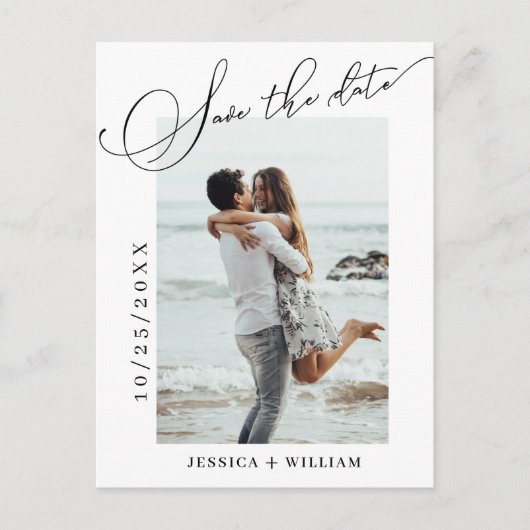 シンプルにエレガントな結婚式の日付写真を保存 ポストカード (正面)