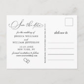 シンプルにエレガントな結婚式の日付写真を保存 案内ポストカード (裏面)