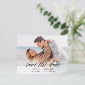 シンプルにエレガントな結婚式の日付写真を保存 案内ポストカード (スタンド正面)