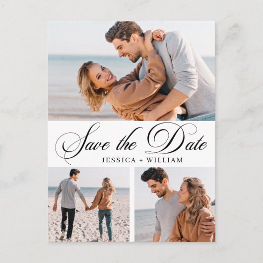 シンプルにエレガントな結婚式の日付3の写真を保存 ポストカード (正面)