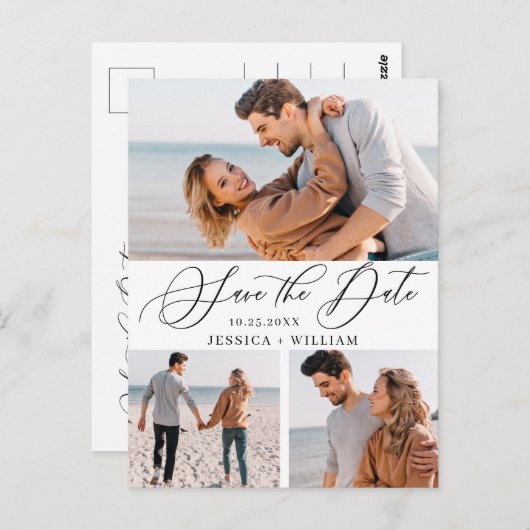 シンプルにエレガントな結婚式の日付3の写真を保存 ポストカード (正面/裏面)