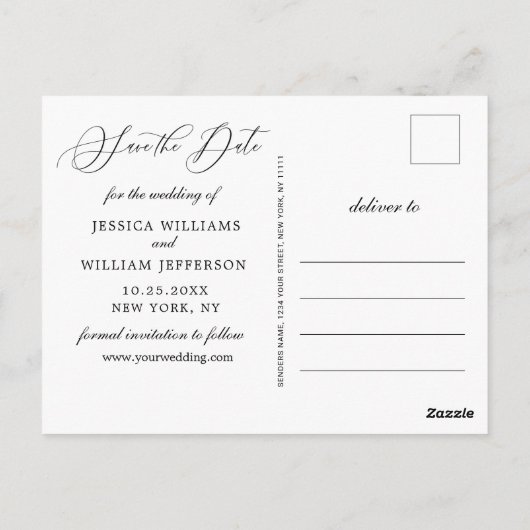 シンプルにエレガントな結婚式の日付3の写真を保存 ポストカード (裏面)