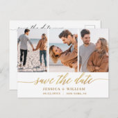 シンプルにエレガントな結婚式の日付3の写真を保存 ポストカード (正面/裏面)