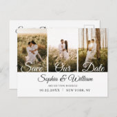 シンプルにエレガントな結婚式の日付3の写真を保存 案内ポストカード (正面/裏面)