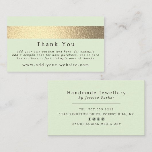 シンプルにシックなゴールドフォイルストライプミニマリストありがとう 名刺 (正面/裏面)