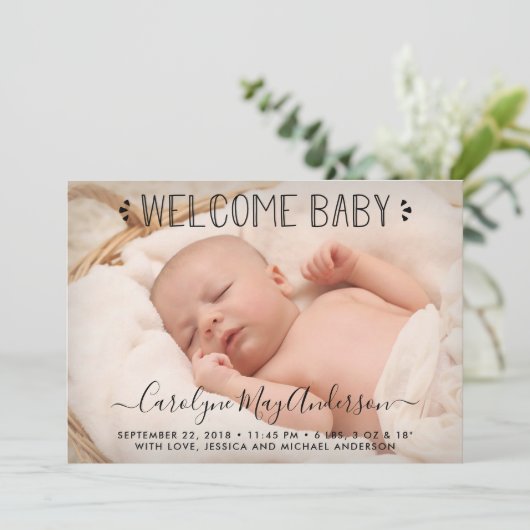 シンプルにシックなピンクの水玉模様誕生のお知らせ 案内状 (スタンド正面)