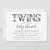 シンプルにシックなフローラガーデンツインズベビーシャワー 招待状 (正面)