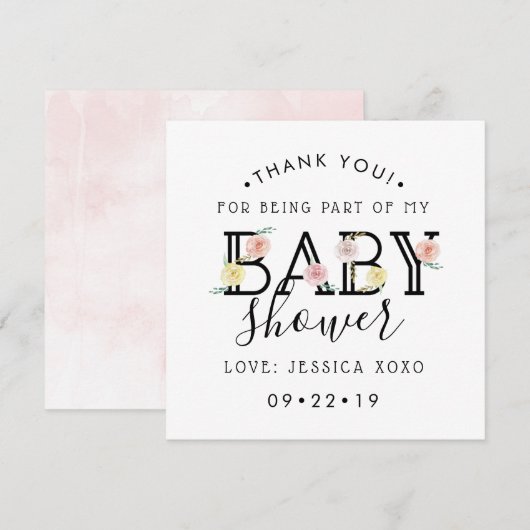 シンプルにシックなフローラガーデンベイビーシャワーありがとう サンキューカード (正面/裏面)