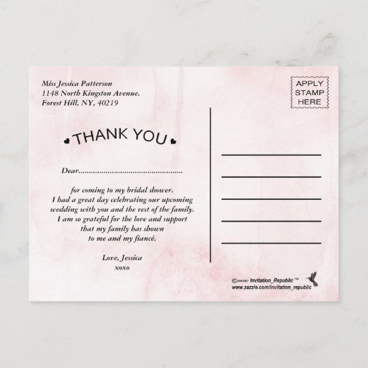 シンプルにシックなフローラガーデンベイビーシャワーありがとう 案内ポストカード (裏面)