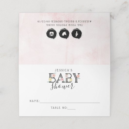 シンプルにシックなフローラガーデンベビーシャワー プレイスカード (外部開封)