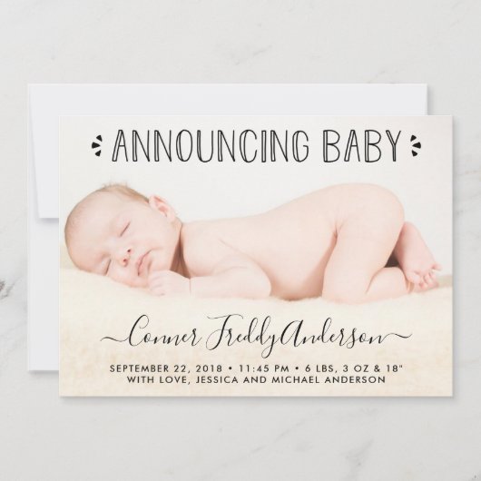 シンプルにシックなブルー水玉模様誕生のお知らせ 案内状 (正面)