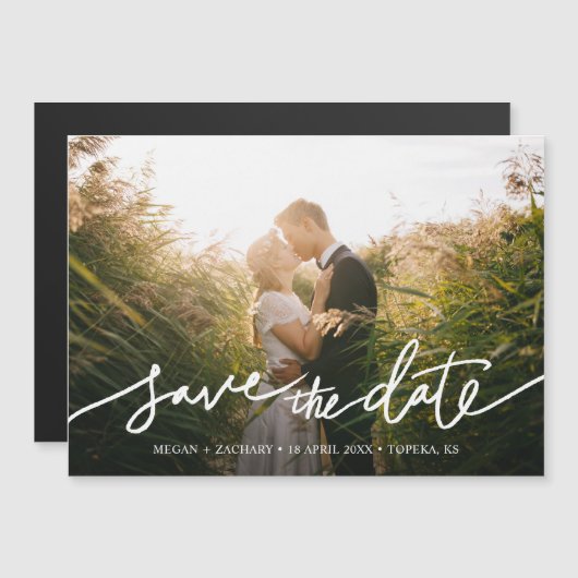 シンプルにシックな写真カスタムウェディング日付を保存 マグネット招待状 (正面/裏面)