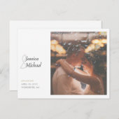 シンプルにシックな写真カスタムウェディング日付を保存 案内ポストカード (正面/裏面)