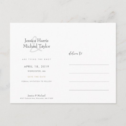 シンプルにシックな写真カスタムウェディング日付を保存 案内ポストカード (裏面)