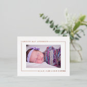 シンプルにシックな実在写真フォイル誕生のお知らせ 箔招待状ポストカード (立ち正面)