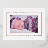 シンプルにシックな実在写真フォイル誕生のお知らせ 箔招待状ポストカード (正面)