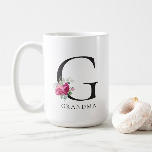 シンプルにシックな甘い牡丹おばあちゃん15ozコーヒーマグ コーヒーマグカップ (ドーナツ)