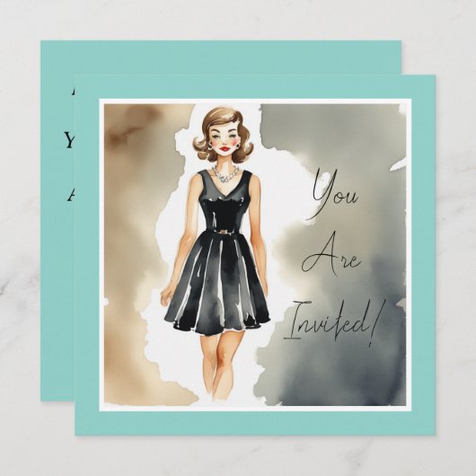 シンプルにシックなLBD:すべての大事な行事のためのカード 招待状 (正面/裏面)