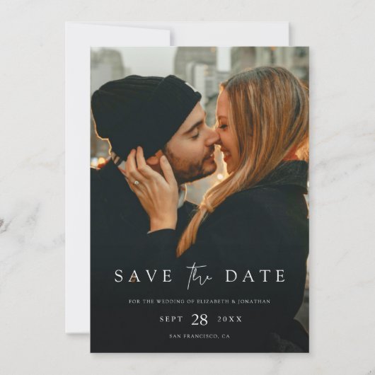 シンプルにシック写真付き日付招待状を保存 セーブザデート (正面)