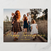 シンプルにペンンドフォイル写真感謝祭はがき 箔シーズンポストカード (正面)