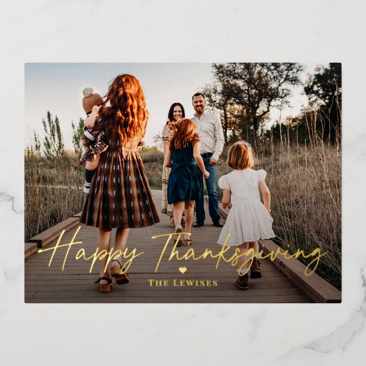 シンプルにペンンドフォイル写真感謝祭はがき 箔シーズンポストカード (正面)