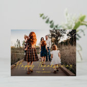 シンプルにペンンドフォイル感謝祭フォトカード 箔シーズンカード (立ち正面)