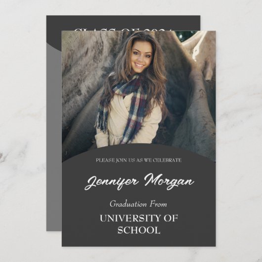 シンプルに上品な写真卒業招待状 招待状 (正面/裏面)