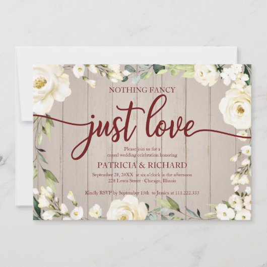 シンプルに愛を Wedding ホワイト フラワー 招待状 (正面)