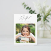 シンプルに感謝の気持ちを込めた卒業写真のサンクスメッセージカード ポストカード (スタンド正面)