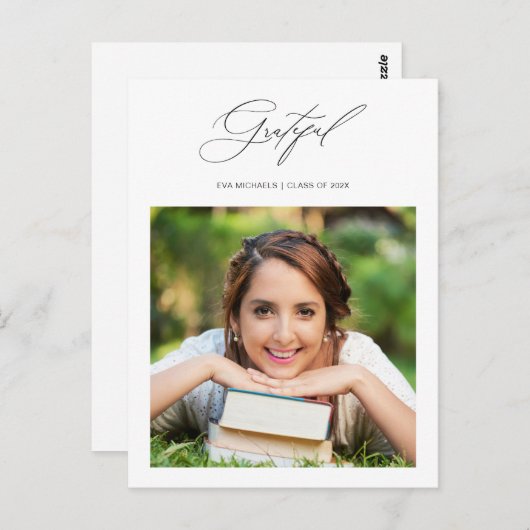 シンプルに感謝の気持ちを込めた卒業写真のサンクスメッセージカード ポストカード (正面/裏面)