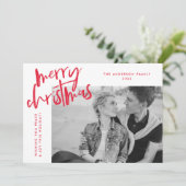 シンプルに楽しい赤い写真入りクリスマスカード シーズンカード (スタンド正面)
