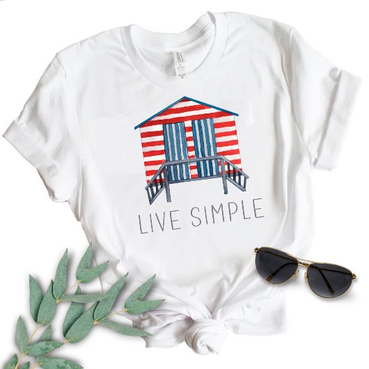 シンプルに生きよう 海辺の夏の小屋の名言 Tシャツ