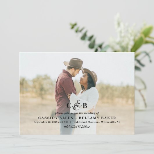 シンプルに素晴らしいモノグラム写真結婚式招待状 招待状 (スタンド正面)