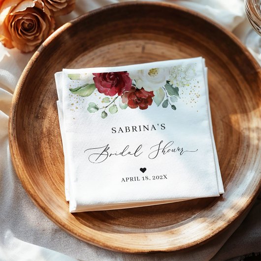 シンプルに美しい 赤白の花のブライダルシャワー スタンダードカクテルナプキン