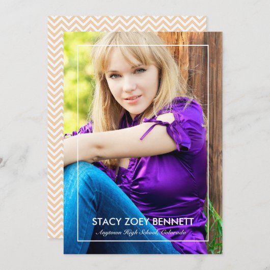 シンプルに額縁の1枚の写真の卒業発表 案内状 (正面/裏面)