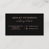 シンプルのばら色の金ゴールドの毛の化粧のタイポグラフィ 名刺 (裏面)