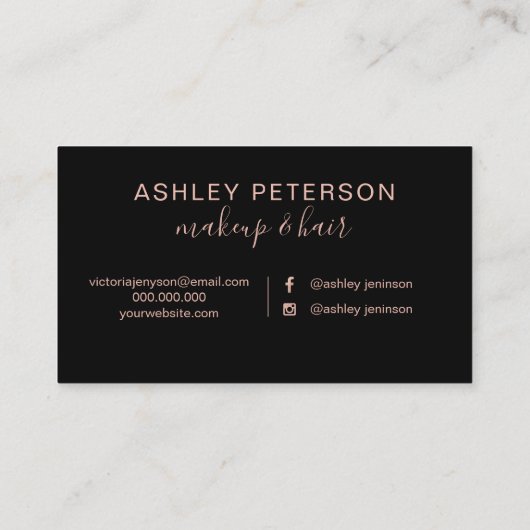 シンプルのばら色の金ゴールドの毛の化粧のタイポグラフィ 名刺 (裏面)