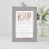 シンプルのばら色の金ゴールドフレームのスレートグレーRSVP 出欠カード (スタンド正面)