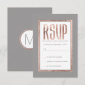 シンプルのばら色の金ゴールドフレームのスレートグレーRSVP 出欠カード (正面/裏面)