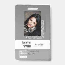 シンプルのグレーロゴバーコードID写真テンプレート バッジ