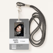 シンプルのグレーロゴバーコードID写真テンプレート バッジ (正面ランヤード)