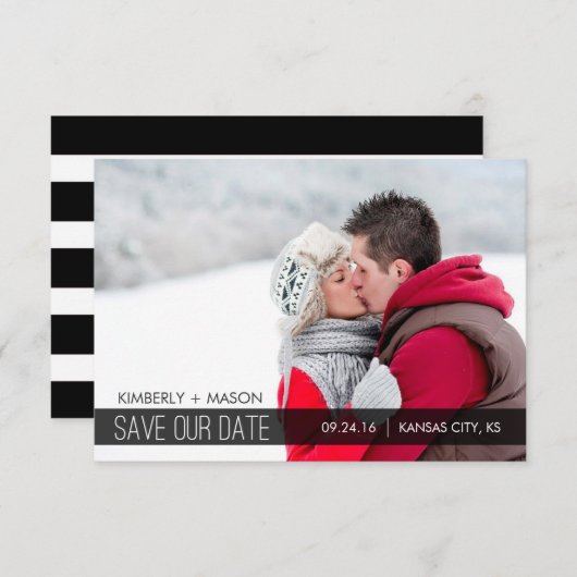 シンプルのストライプな結婚式の保存日付の小型招待 セーブザデート (正面/裏面)