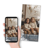 シンプルのスノーフレークと垂直フォトパステルブルー シーズンカード