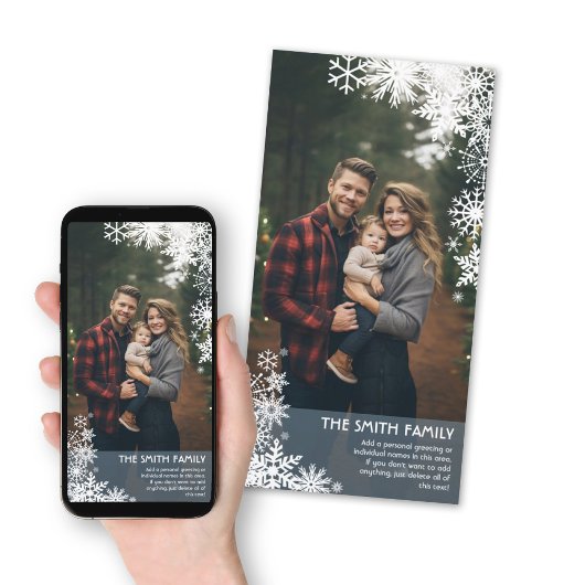 シンプルのスノーフレークと垂直フォトパステルブルー シーズンカード