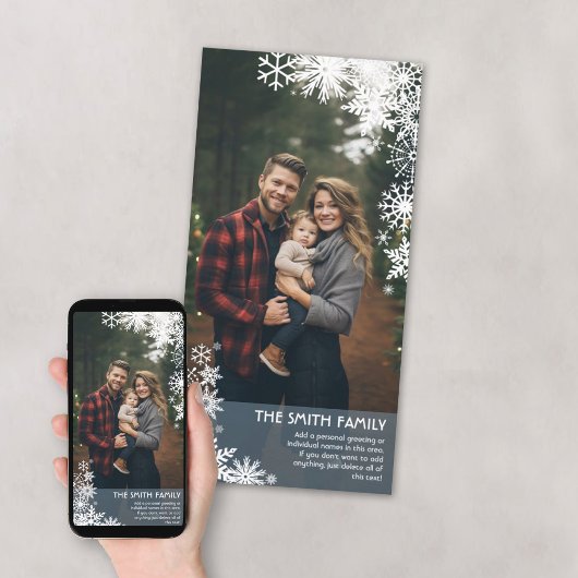 シンプルのスノーフレークと垂直フォトパステルブルー シーズンカード