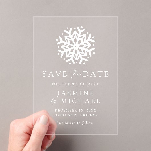 シンプルのスノーフレーク結婚式の日付を保存 アクリル招待状 (インサイチュ (ポータブル))